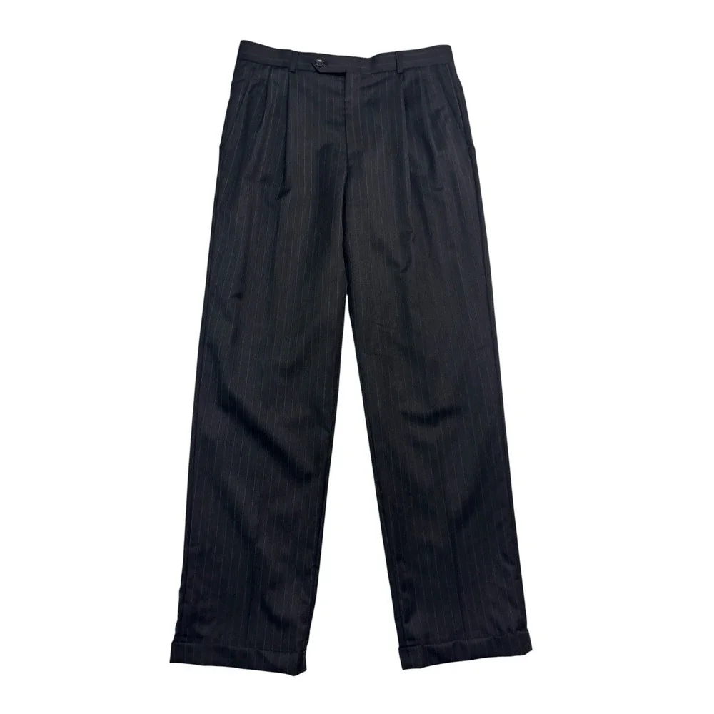 vtg Y2K Jones New York 38L 34x32 Charcoal Striped 2pc Pant‎ Suit Wool Pleated